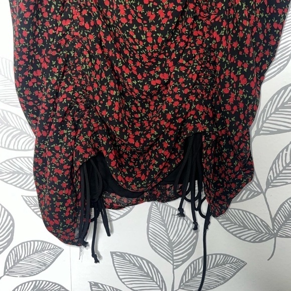 Victoria + Sofia Mini Dress S NWT Black Red Floral Tie Hem Lingerie Slip Style - Picture 3 of 11